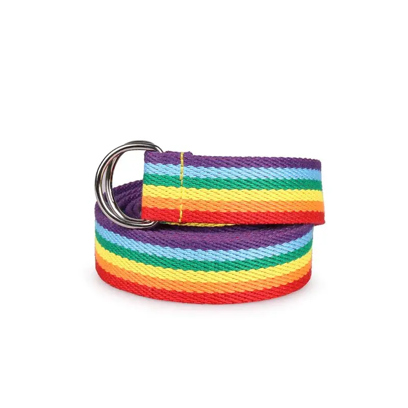

Women Waistband Double Loop D-shaped Rainbow Color Straps Casual Decorative Belt