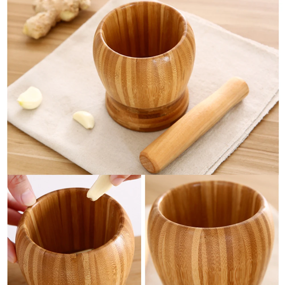 Smooth Herbs Grinder Crusher Garlic Press Bamboo Easy Clean Pepper Mortar And Pestle Set Ginger Spices Kitchen Tool Manual | Дом и сад