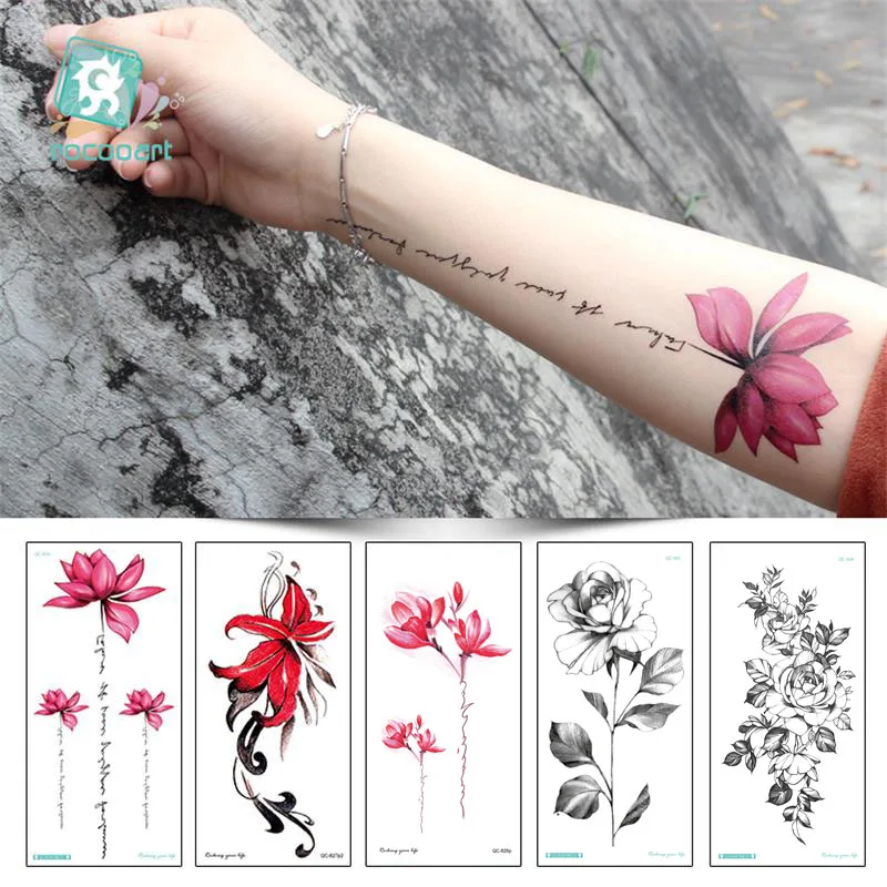 

Individuality Black Ink Flower Design Water Transfer Waterproof Temporary Tattoo Sticker For Women Men Arm Body Art Fake Tattoos