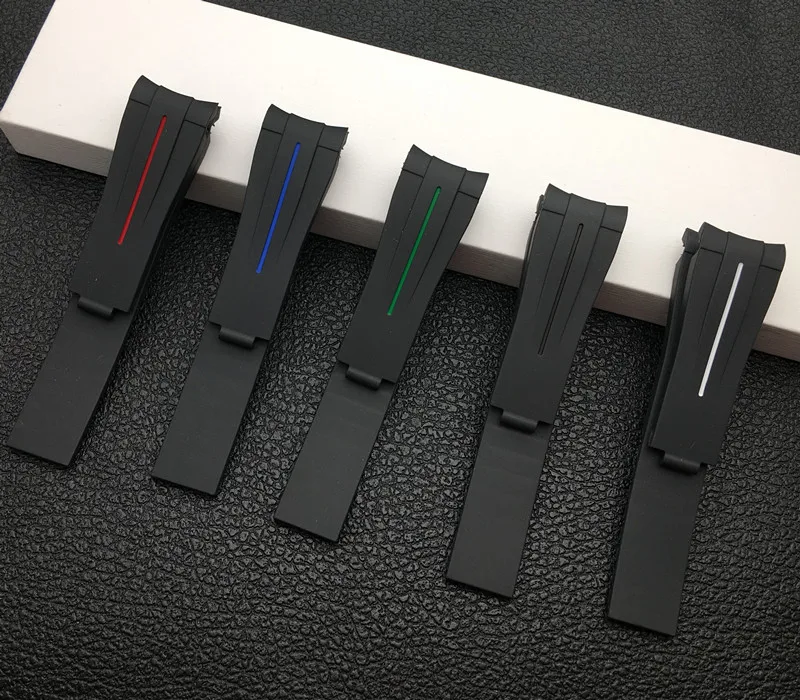 20 мм черный изогнутый конец натуральный силиконовый резиновый ремешок для