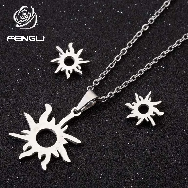FENGLI ожерелье солнце из нержавеющей стали геометрические массивные ожерелья с