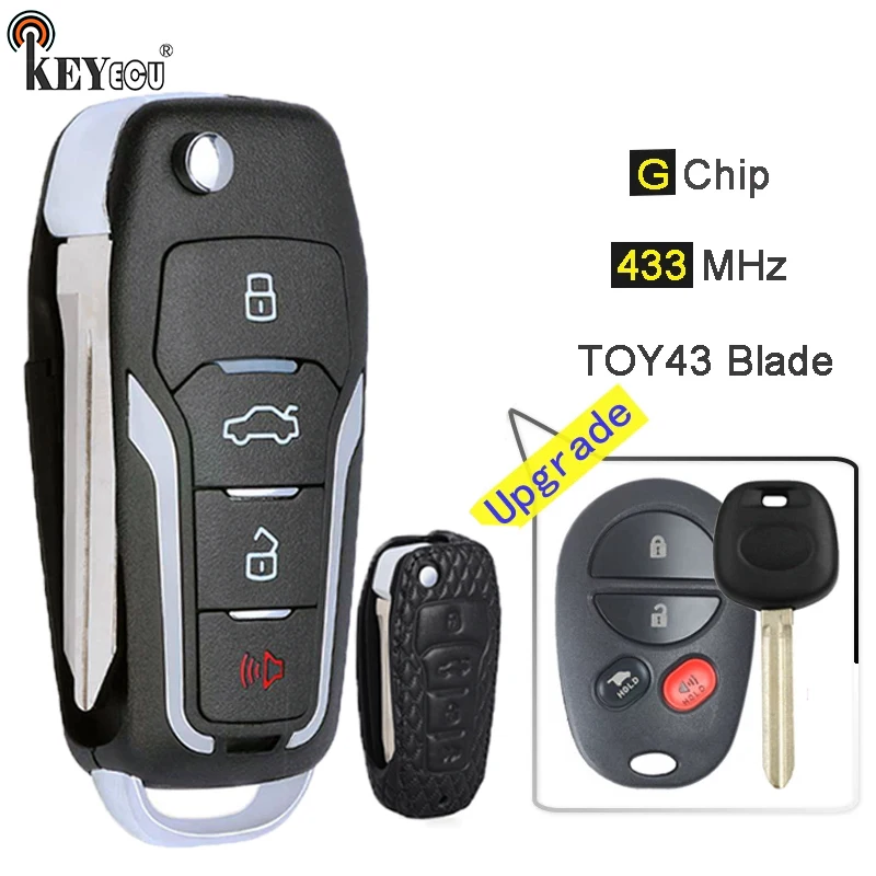 KEYECU 433 МГц G чип усовершенствованный чехол портмоне 4 кнопки дистанционного ключа