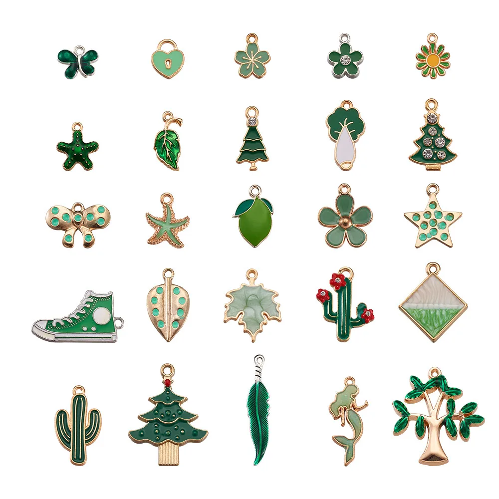 50 шт./компл. эмалированные Зеленые Подвески смешанные фрукты животные цветы лист