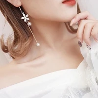 hot sale long pearl tassels earrings web celebrity stars female fashion drop earrings hook flower earrings jewelry for women