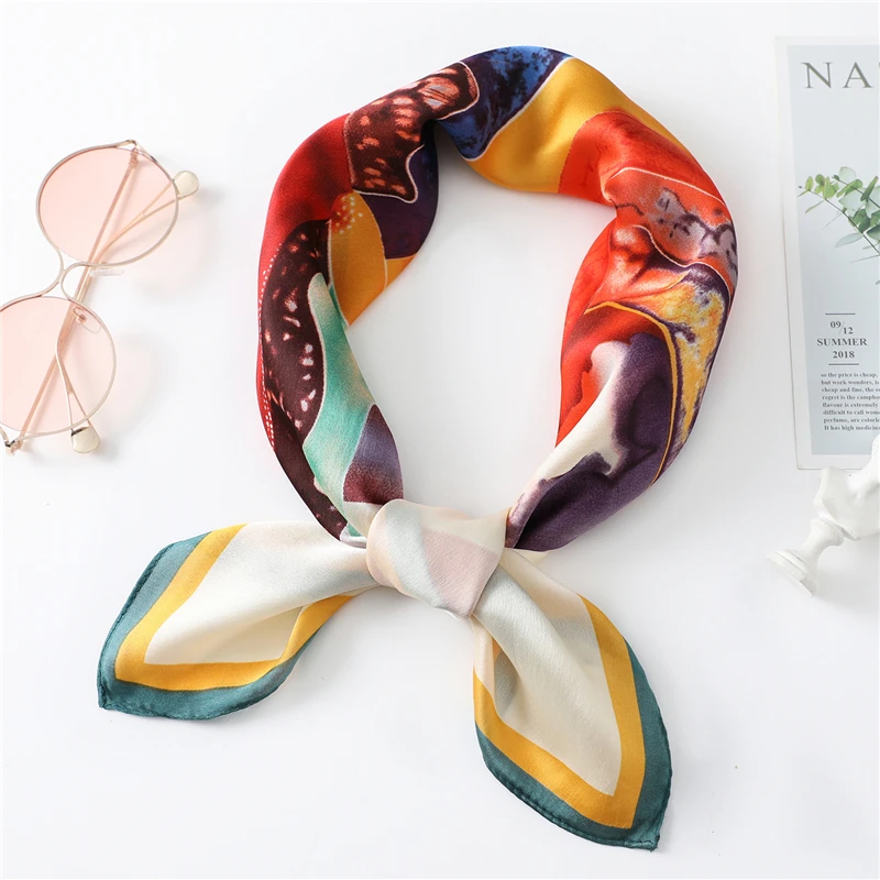 2021 New Simple Silk Scarf with Colorful Graffiti Pattern Women's Handkerchief High Quality Lady Work Neckerchief Fashion Shawl |