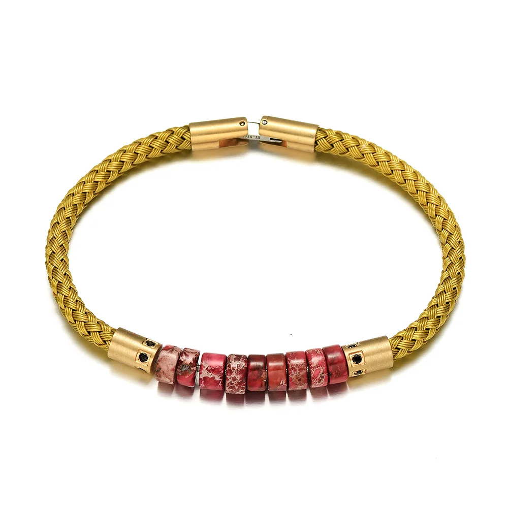 RUIMO Luxury Gold 316L Stainless Steel Wire and Detachable Natural Stone Bead Jewelry Men and Women Bracelet for DIY - Окраска металла: CS006 3