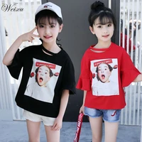 weixu 5 14 years old childrens t shirts for girls korean girl short sleeve head print cotton t shirt kids summer top clothes