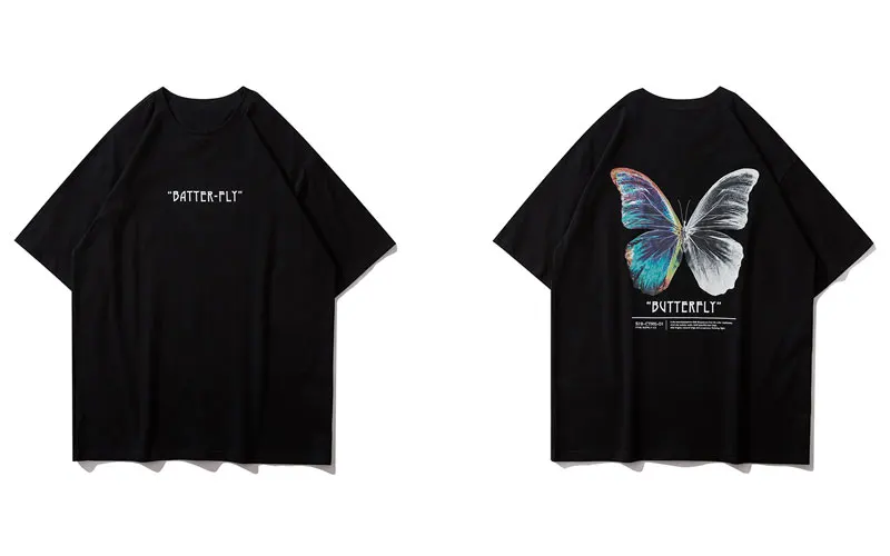 

Streetwear Tees Shirts Butterfly Print Short Sleeve Casual Tshirts Hip Hop Harajuku Short Sleeve Loose T-Shirts Tops best seller