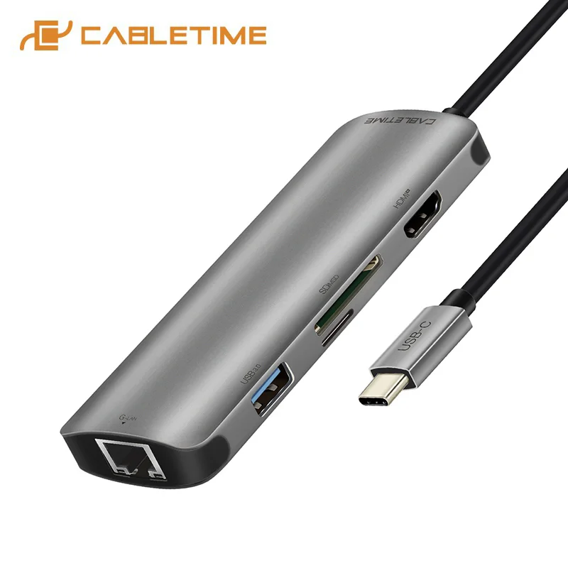 Кабель USB C Hub Type c к HDMI SD/TF AUX адаптер USB-C конвертер 6 в 1 для MacBook air Huawei Mate20/30/P30 pro C041 |