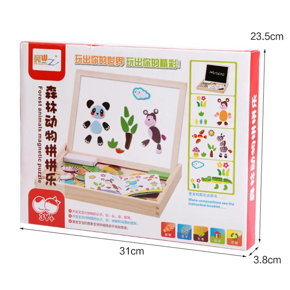 

Wooden Double Sided Drawing Board Magnetic Board Jigsaw Puzzle Educational Toys for Kids Boys Girls
