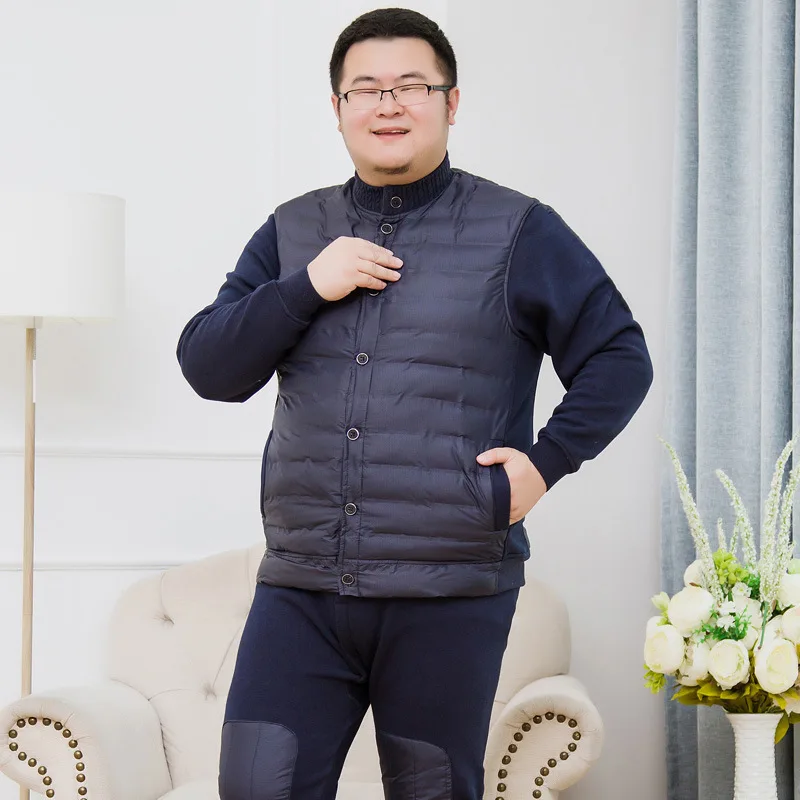 Plus size Winter Down pajama sets mens sleepwear long sleeves pure cotton short plush keep warm pyjamas men homewear