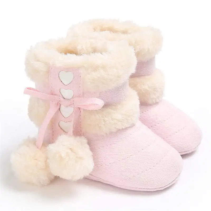 

2021Winter Snow Baby Boots 7-Colors Warm Fluff Balls Indoor Cottton Soft Rubber Sole Infant Newborn Toddler Baby Shoes