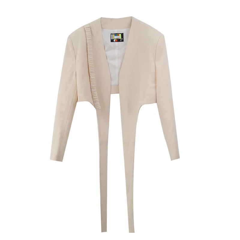 

VGH Casual Minimalist Blazer For Women V Neck Long Sleeve Patchwork Solid Short Blazers Female Fashion New Clothing Spring Tide