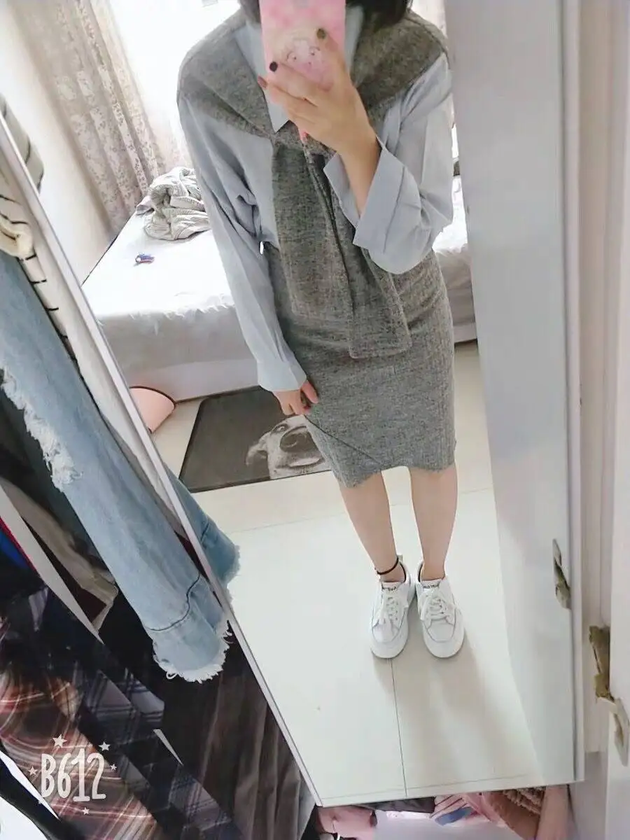 Женский комплект из 2 предметов трикотажная блузка и юбка осень 2019 |