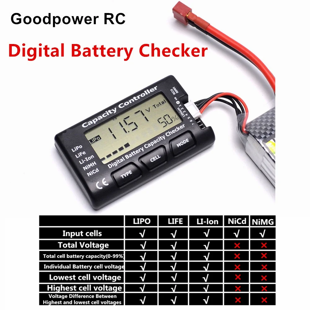 

RC CellMeter-7 Digital Battery Capacity Checker LiPo LiFe Li-ion Nicd NiMH Battery Voltage Tester Checking CellMeter 7