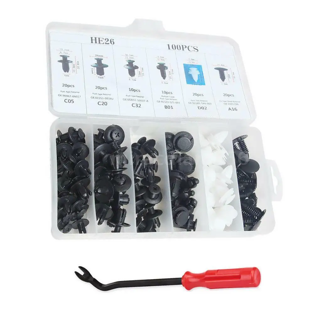 

100pcs Assorted Car Body Plastic Push Retainer Pin Rivet Fasteners Trim Kit