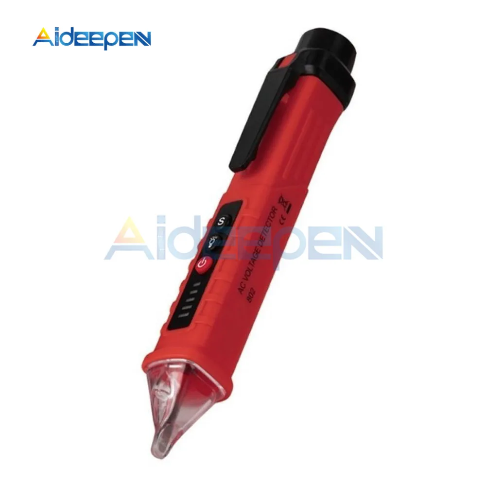 Red VD802 Бесконтактный детектор напряжения переменного тока тестовый er 12 V-1000 V светодиодный измеритель напряжения Vape ручка розетка вольтметр Индикатор тестовая ручка - Цвет: Red