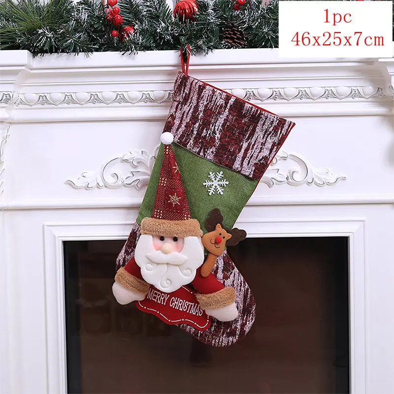 1pc 46x25x7cm Рождественские чулки, носки, кошка, собака, лось, Navidad, год, мешок для конфет Рождество, украшения, рождественские елки, вечерние подарочные сумки для детей - Цвет: 1pc 46x25x7cm