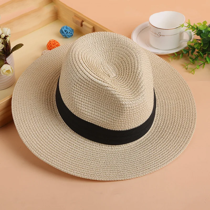 

Summer Unisex Jazz Hat Panama Straw Hat Sun Beach Hat Wide Brim Men Women Hats Foldable Chapeau H39