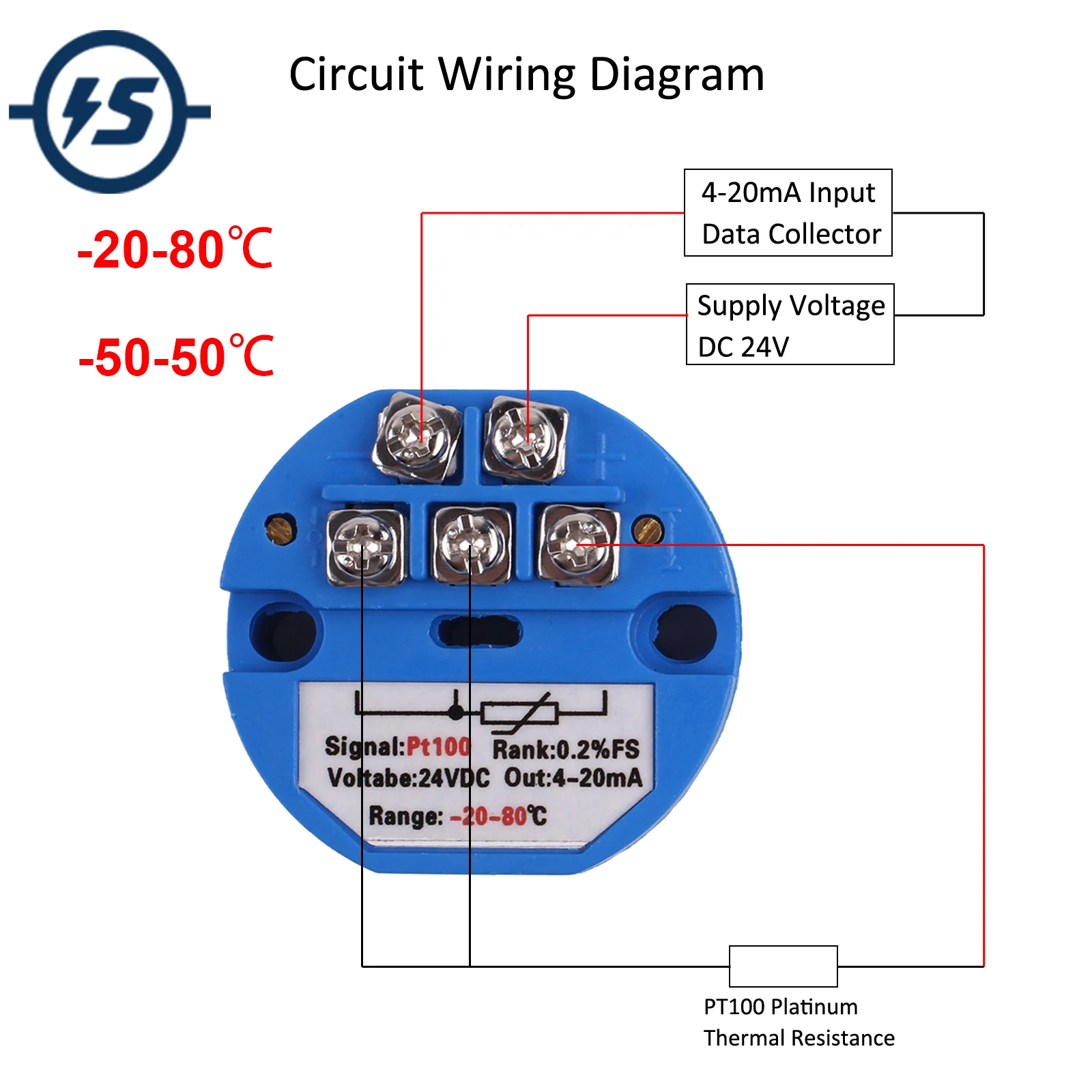 

4-20mA -20~80℃/-50~50℃ Temperature Instrument Integration PT100 Temperature Transmitter Module Isolated Sensor