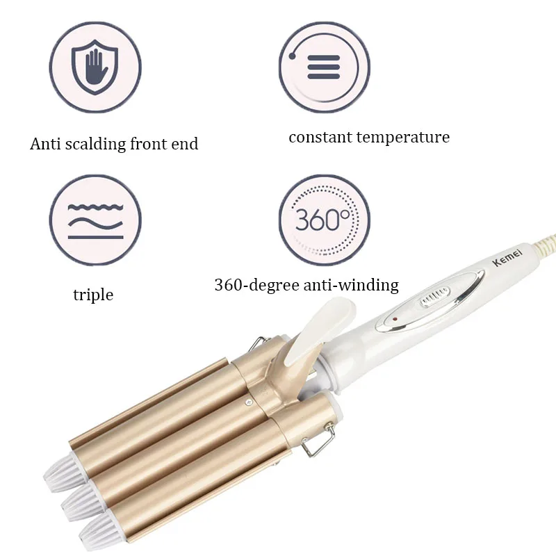 KEMEI щипцы для завивки волос электрические 3 Бочки щипцы для завивки волос Быстрый нагрев палочка щипцы для завивки волос электрические щипцы для завивки стильные инструменты D45