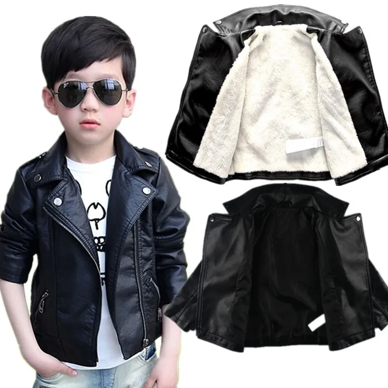 Новая кожаная куртка для мальчиков флисовая или без теплая детская на осень и
