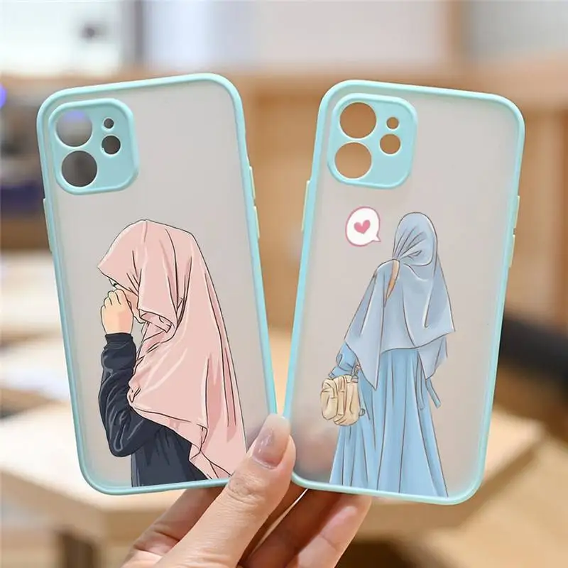 

Cartoon Hijab Face Muslim Islami Phone Case matte transparent For iphone 7 8 11 12 13 plus mini x xs xr pro max cover