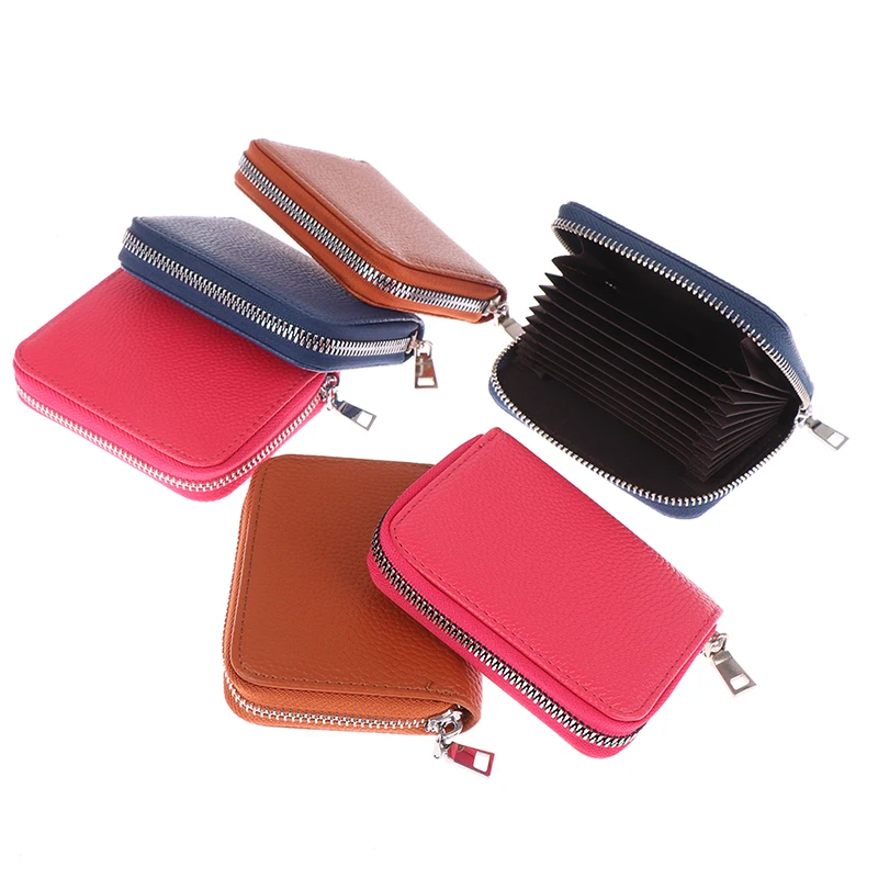 

Business Card Holder Genuine Leather Credit Card Holder Women Zipper Pocket Unisex Card Case Zipper Coin Purse