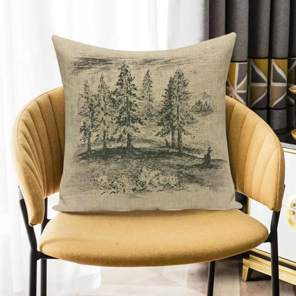 

New Landscape Pillow Country Style Rings Tree Decoration Chair Sofa Pillows Cover 45*45cm Home Lumbar Linen Cushio V6d0