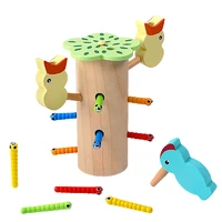 baby wooden woodpecker toy catching insects 3d strawberry apple puzzle early educational toys catch worm game color for children