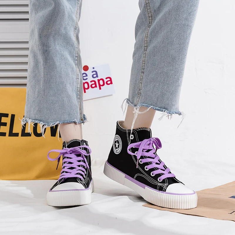 

Spring Fashion Casual Women Shoes Embroidered Bear Canvas Sneakers For Woman Cute High Top Vulcanized Shoes Women Espadrilles
