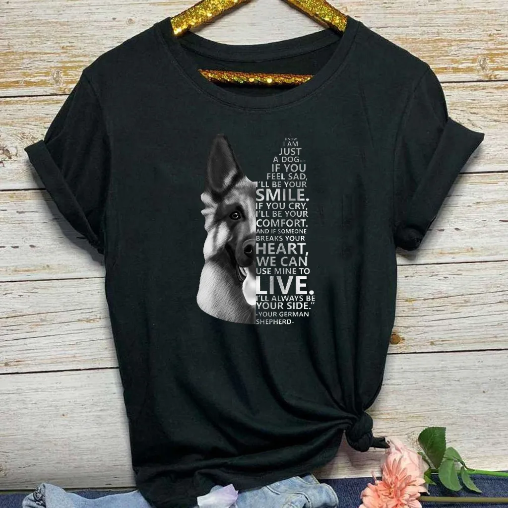 Женская Повседневная футболка с круглым вырезом и надписью I JUST A DOG IF YOU SAD топ