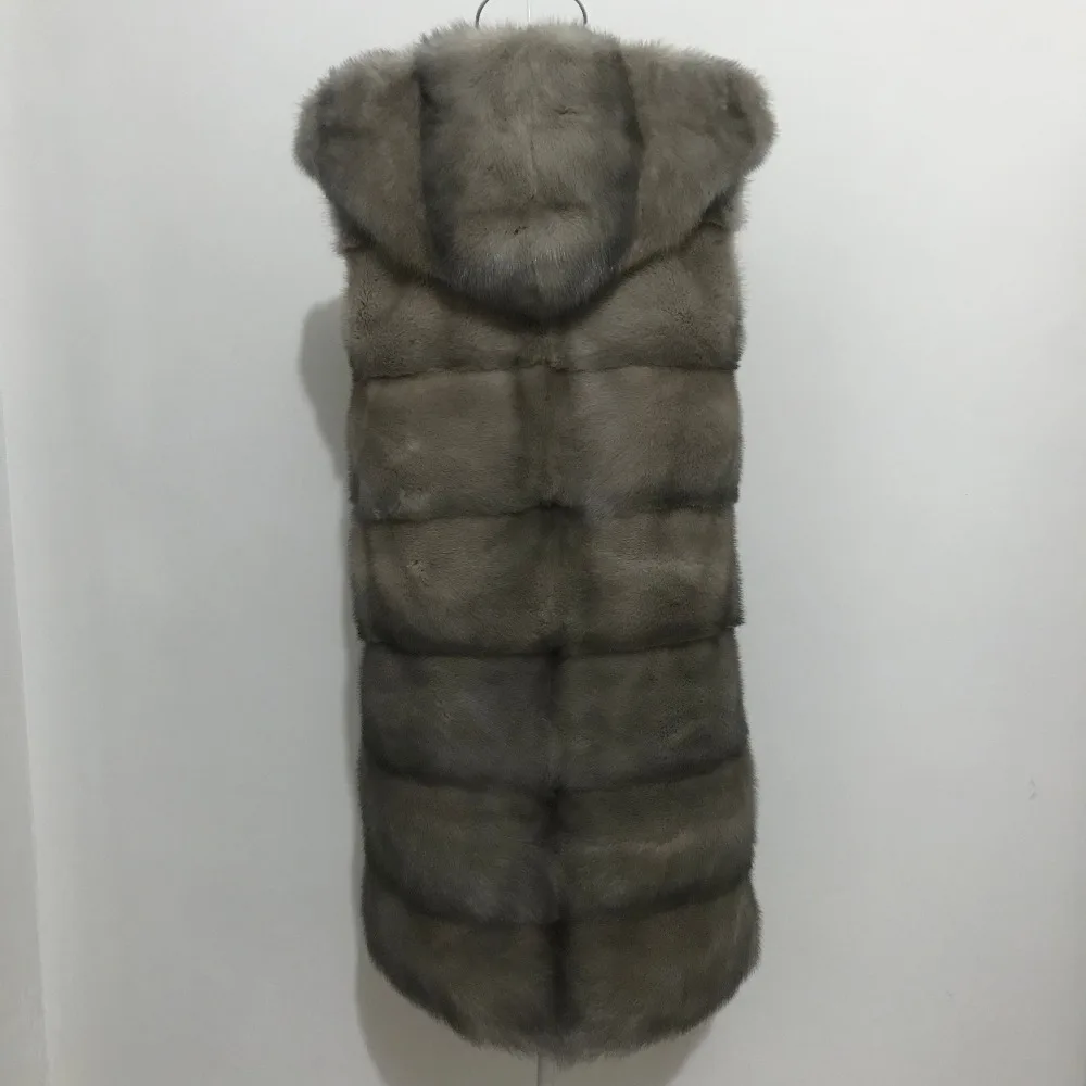 Натуральный мех норки пальто зимняя куртка с капюшоном для девочек Новая шуба из цельных кожи сплошной тонкий натуральный мех норки пальто длинное пальто Для женщин без рукавов 12,28