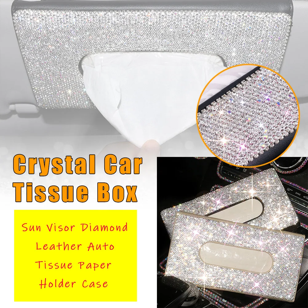 Crystal Car Tissue Box Sun Visor Diamond Leather Auto Paper Holder Case Sunvisor Hanging Napkin Interior Accessories | Автомобили и