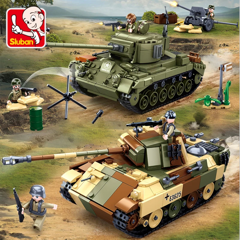 Sluban WW2 военный армейский Танк автомобиль бронированный боевой искусственный