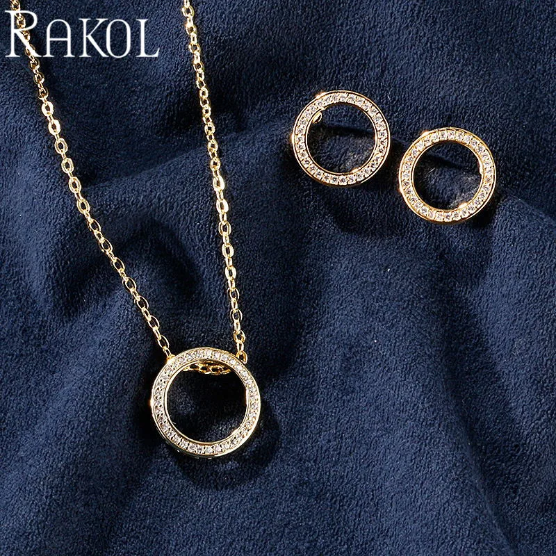 Ожерелье и серьги RAKOL с кубическим цирконием Модные Классические Комплекты