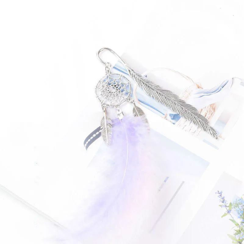 

Creative New Dream Catcher Pendant Bookmark Girly Heart Feather Metal Hollow Book Paging Folder Learning Stationery