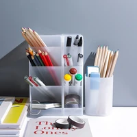 creative desktop storage box transparent pen holder frosted organizer storage office school stationery supply