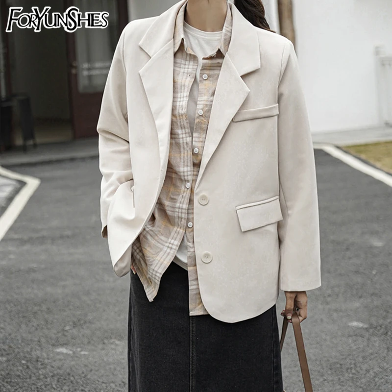 

FORYUNSHES Women Jackets Spring 2021 Office Ladies Blazer Suits Black Beige Vintage Clothes Female Oversize Coat