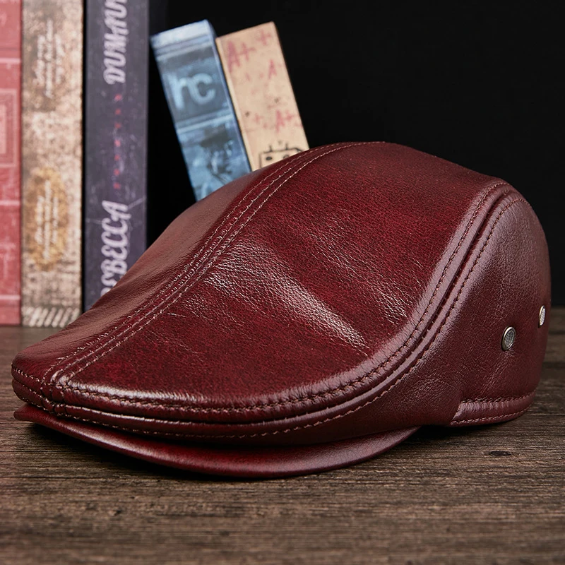 Кожаная шапка сезон осень-зима мужская из воловьей кожи модная зимняя с гусиным