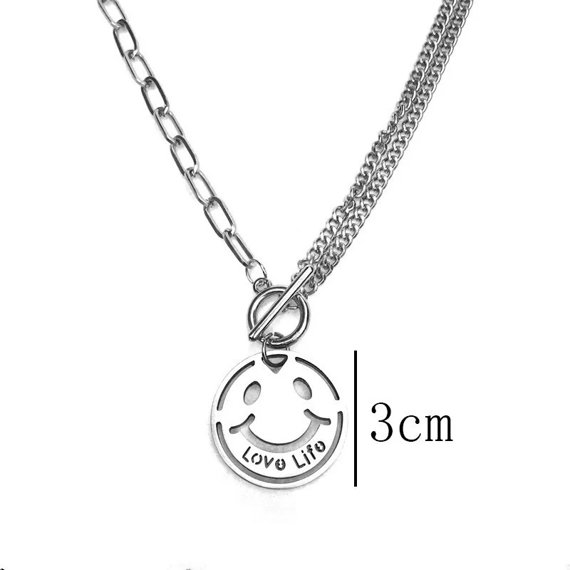

Hip Hop Hollow Smile Pendant Necklace for Women Man Unisex Chunky Cuban Link Chain Toggle Clasp Circle Choker Necklaces Jewelry