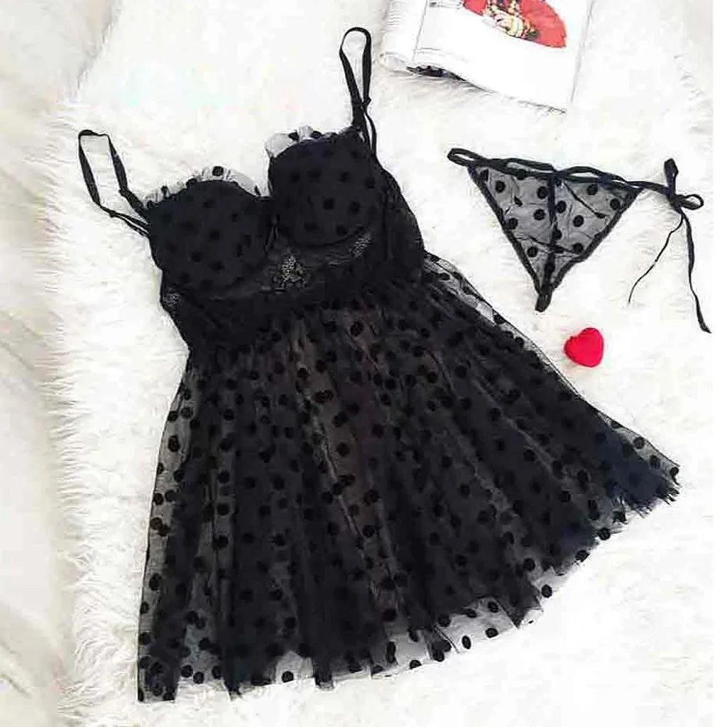 Женское сексуальное нижнее белье с принтом в горошек Babydoll открытый бюстгальтер