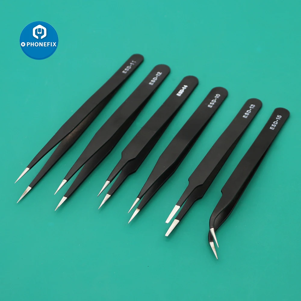 Антистатические пинцеты из нержавеющей стали ESD точные изогнутые прямые для