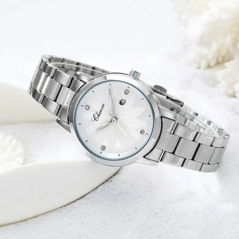 Модные элегантные женские часы CHENXI повседневные розовые серебристые из