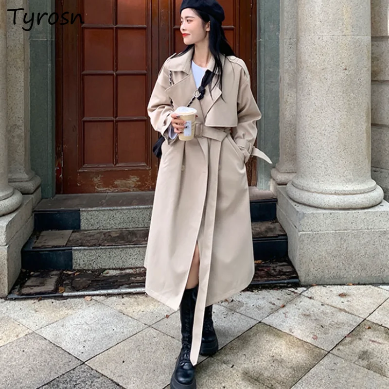 

Trench Women Elegant British Style Casual Retro All-match Adjustable Sashes Mujer Trendy Coats Ulzzang Design Double Breasted
