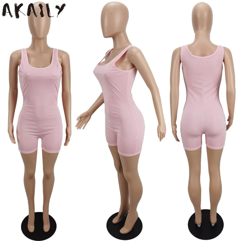 

Akaily Summer Streetwear Black Slim Striped Rompers Womens Jumpsuit Solid Sleeveless Bodycon Playsuit Female One Piece Outfit
