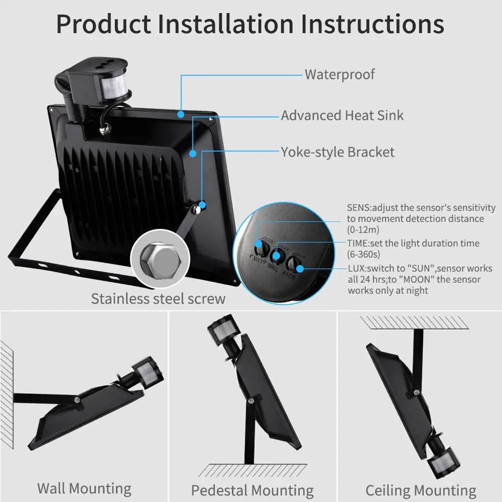 

110V Waterproof Floodlight 10/100W Professional Sensor Lamp Lighting Road Lamp Spotlight Flood Light 1/2/3/4/5/6/8/10/20Pcs