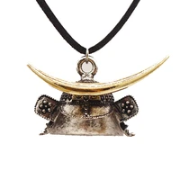 retro silver samurai hat pendant armor horn sword hat pendant necklace mens and womens punk hip hop party jewelry accessories