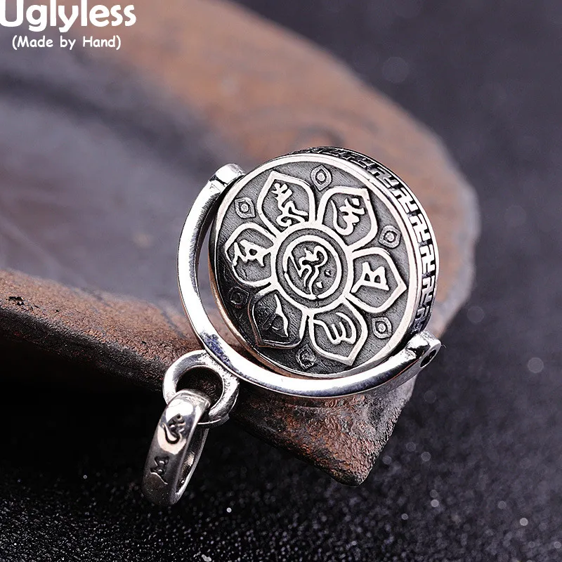 Uglyless 2 направления Вращающийся Лотос ожерельлье с мантрами без цепочки унисекс