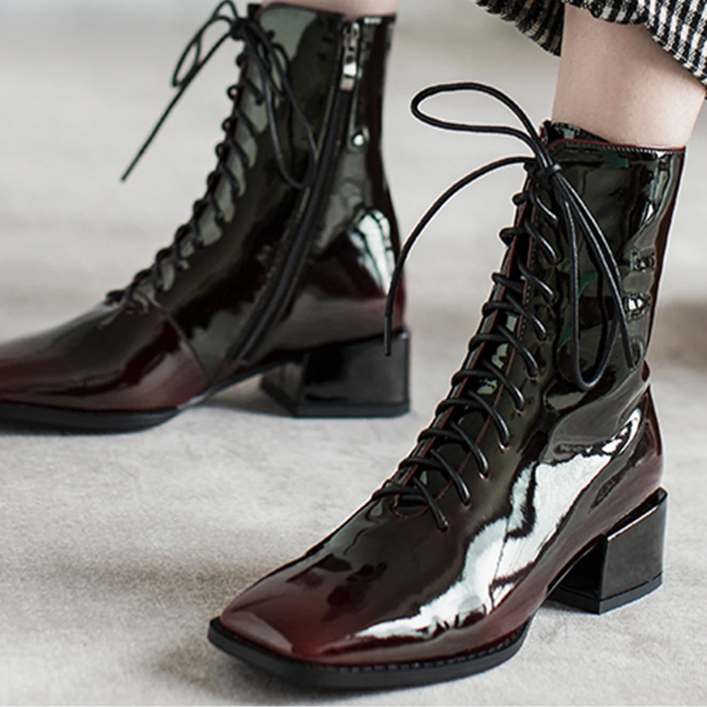 

2021 Fashion New Hot Patent Leather Luxury Boots Woman Shoes Zipper Trendy Fashion British Style Cool INS Boots Ladies